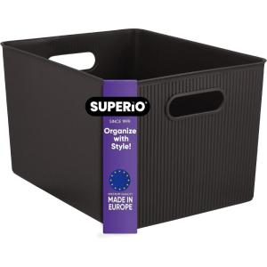 imageSuperio Ribbed Collection  Decorative Plastic Open Home Storage Bins Organizer Baskets Large Brown 2 Pack Container Boxes for Organizing Closet Shelves Drawer Shelf 15 Liter16 QuartBrown