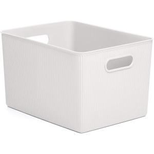 imageSuperio Ribbed Collection  Decorative Plastic Open Home Storage Bins Organizer Baskets Large Brown 2 Pack Container Boxes for Organizing Closet Shelves Drawer Shelf 15 Liter16 QuartWhite