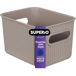 imageSuperio Ribbed Collection  Decorative Plastic Open Home Storage Bins Organizer Baskets Large Taupe 2 Pack Container Boxes for Organizing Closet Shelves Drawer Shelf 15 Liter16 QuartBin  Small 15 Liter
