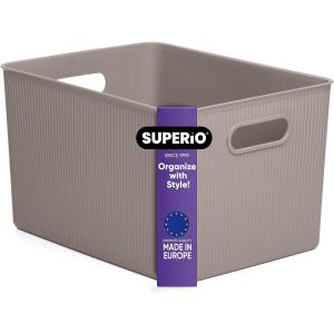 imageSuperio Ribbed Collection  Decorative Plastic Open Home Storage Bins Organizer Baskets Large Taupe 2 Pack Container Boxes for Organizing Closet Shelves Drawer Shelf 15 Liter16 QuartBin  Extra Large 22 Liter