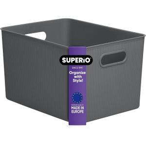 imageSuperio Ribbed Collection Lid for Decorative Plastic Open Home Storage Bins Organizer Baskets Medium Grey  for Organizing Closet Shelves Drawer Shelf 5 LiterBin  Extra Large 22 Liter