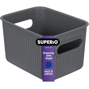 imageSuperio Ribbed Collection Lid for Decorative Plastic Open Home Storage Bins Organizer Baskets Medium Grey  for Organizing Closet Shelves Drawer Shelf 5 LiterBin  Small 15 Liter