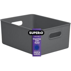 imageSuperio Ribbed Collection Lid for Decorative Plastic Open Home Storage Bins Organizer Baskets Medium Grey  for Organizing Closet Shelves Drawer Shelf 5 LiterBin  Large 15 Liter