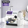 imageSuperio Ribbed Collection  Decorative Plastic Bathroom Accessories Set White Smoke Set of 4 Soap Dish Liquid Dispenser Toothbrush Holder Cup Vanity Organizer Tray  Bathroom Decor GiftWhite