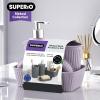 imageSuperio Ribbed Collection  Decorative Plastic Bathroom Accessories Set White Smoke Set of 4 Soap Dish Liquid Dispenser Toothbrush Holder Cup Vanity Organizer Tray  Bathroom Decor GiftLilac