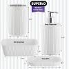 imageSuperio Ribbed Collection  Decorative Plastic Bathroom Accessories Set White Smoke Set of 4 Soap Dish Liquid Dispenser Toothbrush Holder Cup Vanity Organizer Tray  Bathroom Decor GiftWhite