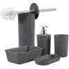 imageSuperio Ribbed Collection  Decorative Plastic Bathroom Accessories Set White Smoke Set of 4 Soap Dish Liquid Dispenser Toothbrush Holder Cup Vanity Organizer Tray  Bathroom Decor GiftGrey