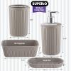 imageSuperio Ribbed Collection  Decorative Plastic Bathroom Accessories Set White Smoke Set of 4 Soap Dish Liquid Dispenser Toothbrush Holder Cup Vanity Organizer Tray  Bathroom Decor GiftTaupe