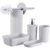 imageSuperio Ribbed Collection  Decorative Plastic Bathroom Accessories Set White Smoke Set of 4 Soap Dish Liquid Dispenser Toothbrush Holder Cup Vanity Organizer Tray  Bathroom Decor GiftWhite Smoke