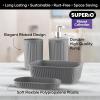 imageSuperio Ribbed Collection  Decorative Plastic Bathroom Accessories Set White Smoke Set of 4 Soap Dish Liquid Dispenser Toothbrush Holder Cup Vanity Organizer Tray  Bathroom Decor GiftGrey