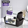 imageSuperio Ribbed Collection  Decorative Plastic Bathroom Accessories Set White Smoke Set of 4 Soap Dish Liquid Dispenser Toothbrush Holder Cup Vanity Organizer Tray  Bathroom Decor GiftBrown