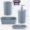 imageSuperio Ribbed Collection  Decorative Plastic Bathroom Accessories Set White Smoke Set of 4 Soap Dish Liquid Dispenser Toothbrush Holder Cup Vanity Organizer Tray  Bathroom Decor GiftBlue