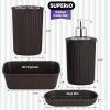 imageSuperio Ribbed Collection  Decorative Plastic Bathroom Accessories Set White Smoke Set of 4 Soap Dish Liquid Dispenser Toothbrush Holder Cup Vanity Organizer Tray  Bathroom Decor GiftBrown