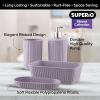 imageSuperio Ribbed Collection  Decorative Plastic Bathroom Accessories Set White Smoke Set of 4 Soap Dish Liquid Dispenser Toothbrush Holder Cup Vanity Organizer Tray  Bathroom Decor GiftLilac