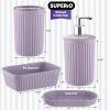 imageSuperio Ribbed Collection  Decorative Plastic Bathroom Accessories Set White Smoke Set of 4 Soap Dish Liquid Dispenser Toothbrush Holder Cup Vanity Organizer Tray  Bathroom Decor GiftLilac
