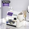imageSuperio Ribbed Collection  Decorative Plastic Bathroom Accessories Set White Smoke Set of 4 Soap Dish Liquid Dispenser Toothbrush Holder Cup Vanity Organizer Tray  Bathroom Decor GiftWhite Smoke