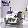 imageSuperio Ribbed Collection  Decorative Plastic Bathroom Accessories Set White Smoke Set of 4 Soap Dish Liquid Dispenser Toothbrush Holder Cup Vanity Organizer Tray  Bathroom Decor GiftGrey