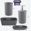 imageSuperio Ribbed Collection  Decorative Plastic Bathroom Accessories Set White Smoke Set of 4 Soap Dish Liquid Dispenser Toothbrush Holder Cup Vanity Organizer Tray  Bathroom Decor GiftGrey