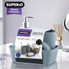 imageSuperio Ribbed Collection  Decorative Plastic Bathroom Accessories Set White Smoke Set of 4 Soap Dish Liquid Dispenser Toothbrush Holder Cup Vanity Organizer Tray  Bathroom Decor GiftBlue