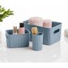 imageSuperio Ribbed Collection  Decorative Plastic Open Home Storage Bins Organizer Baskets White Set of 3 1 Medium 2 Small  Container Boxes for Organizing Closet Shelves Drawer ShelfBlue