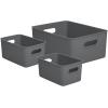 imageSuperio Ribbed Collection  Decorative Plastic Open Home Storage Bins Organizer Baskets White Set of 3 1 Medium 2 Small  Container Boxes for Organizing Closet Shelves Drawer ShelfGrey