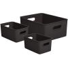imageSuperio Ribbed Collection  Decorative Plastic Open Home Storage Bins Organizer Baskets White Set of 3 1 Medium 2 Small  Container Boxes for Organizing Closet Shelves Drawer ShelfBrown