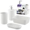 imageSuperio Ribbed Collection  Decorative Plastic Bathroom Accessories Set White Smoke Set of 4 Soap Dish Liquid Dispenser Toothbrush Holder Cup Vanity Organizer Tray  Bathroom Decor GiftWhite Smoke