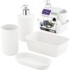 imageSuperio Ribbed Collection  Decorative Plastic Bathroom Accessories Set White Smoke Set of 4 Soap Dish Liquid Dispenser Toothbrush Holder Cup Vanity Organizer Tray  Bathroom Decor GiftWhite