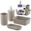 imageSuperio Ribbed Collection  Decorative Plastic Bathroom Accessories Set White Smoke Set of 4 Soap Dish Liquid Dispenser Toothbrush Holder Cup Vanity Organizer Tray  Bathroom Decor GiftTaupe