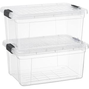 imageSuperio Clear Storage Boxes with Lids 875 Quart Plastic Container Bins for Organizing Stackable Crates BPA Free Non Toxic Odor Free Organizers for Home Office School and Dorm 2 Pack95 Qt