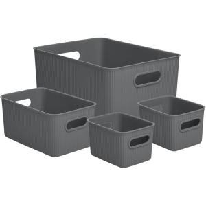 imageSuperio Ribbed Collection  Decorative Plastic Open Home Storage Bins Organizer Baskets White Set of 3 1 Medium 2 Small  Container Boxes for Organizing Closet Shelves Drawer ShelfGrey