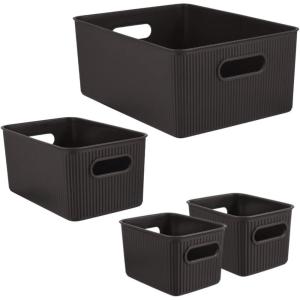imageSuperio Ribbed Collection  Decorative Plastic Open Home Storage Bins Organizer Baskets White Set of 3 1 Medium 2 Small  Container Boxes for Organizing Closet Shelves Drawer ShelfBrown