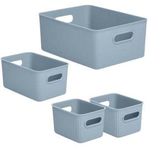 imageSuperio Ribbed Collection  Decorative Plastic Open Home Storage Bins Organizer Baskets White Set of 3 1 Medium 2 Small  Container Boxes for Organizing Closet Shelves Drawer ShelfBlue