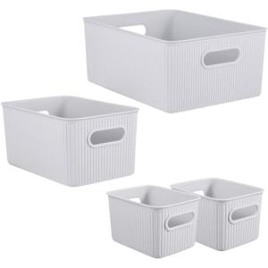 imageSuperio Ribbed Collection  Decorative Plastic Open Home Storage Bins Organizer Baskets White Set of 3 1 Medium 2 Small  Container Boxes for Organizing Closet Shelves Drawer ShelfWhite Smoke