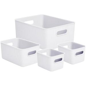 imageSuperio Ribbed Collection  Decorative Plastic Open Home Storage Bins Organizer Baskets White Set of 3 1 Medium 2 Small  Container Boxes for Organizing Closet Shelves Drawer ShelfWhite