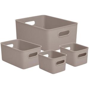 imageSuperio Ribbed Collection  Decorative Plastic Open Home Storage Bins Organizer Baskets White Set of 3 1 Medium 2 Small  Container Boxes for Organizing Closet Shelves Drawer ShelfTaupe