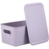 imageSuperio Ribbed Collection  Decorative Plastic Lidded Home Storage Bins Organizer Baskets Large Lilac Purple 1 Pack  15 Liter Stackable Container Box for Organizing Closet Shelves Drawer ShelfMedium 5 Liter