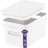 imageSuperio Ribbed Collection  Decorative Plastic Lidded Home Storage Bins Organizer Baskets Medium White 1 Pack  5 Liter Stackable Container Box for Organizing Closet Shelves Drawer ShelfMedium 5 Liter
