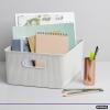 imageSuperio Ribbed Collection  Decorative Plastic Lidded Home Storage Bins Organizer Baskets Medium White 1 Pack  5 Liter Stackable Container Box for Organizing Closet Shelves Drawer ShelfLarge 15 Liter
