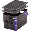 imageSuperio Ribbed Collection  Decorative Plastic Lidded Home Storage Bins Organizer Baskets XLarge Brown 1 Pack  22 Liter Stackable Container Box for Organizing Closet Shelves Drawer ShelfMedium 5 Liter