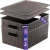 imageSuperio Ribbed Collection  Decorative Plastic Lidded Home Storage Bins Organizer Baskets XLarge Brown 1 Pack  22 Liter Stackable Container Box for Organizing Closet Shelves Drawer ShelfLarge 15 Liter