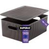 imageSuperio Ribbed Collection  Decorative Plastic Lidded Home Storage Bins Organizer Baskets XLarge Brown 1 Pack  22 Liter Stackable Container Box for Organizing Closet Shelves Drawer ShelfLarge 15 Liter