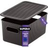 imageSuperio Ribbed Collection  Decorative Plastic Lidded Home Storage Bins Organizer Baskets XLarge Brown 1 Pack  22 Liter Stackable Container Box for Organizing Closet Shelves Drawer ShelfMedium 5 Liter