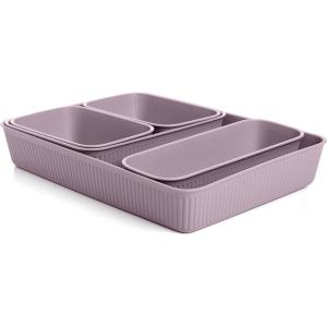 imageSuperio Decorative Plastic Desk Drawer Organizer Tray White Set of 4 Open Home Storage Bins Organizer Baskets for Organizing Closet Shelves Drawer Shelf GreyLilac