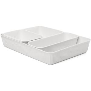 imageSuperio Decorative Plastic Desk Drawer Organizer Tray White Set of 4 Open Home Storage Bins Organizer Baskets for Organizing Closet Shelves Drawer Shelf GreyWhite