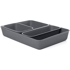 imageSuperio Decorative Plastic Desk Drawer Organizer Tray White Set of 4 Open Home Storage Bins Organizer Baskets for Organizing Closet Shelves Drawer Shelf GreyGrey