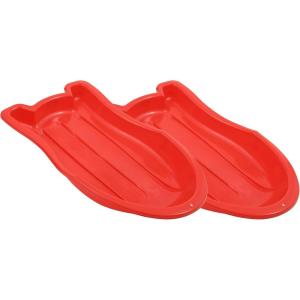 imageSuperio Pack of 2 Toboggan Snow Sleds for Kids and Adults 37quot Plastic Sleds with Pull Ropes and HandlesRed
