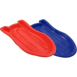 imageSuperio Pack of 2 Toboggan Snow Sleds for Kids and Adults 37quot Plastic Sleds with Pull Ropes and HandlesRedBlue