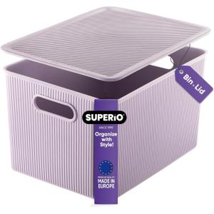 imageSuperio Ribbed Collection  Decorative Plastic Lidded Home Storage Bins Organizer Baskets Large Lilac Purple 1 Pack  15 Liter Stackable Container Box for Organizing Closet Shelves Drawer ShelfXLarge 22 Liter