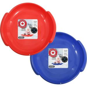 imageSuperio Round Snow Saucer Sleds Plastic Disc Sleds for Kids and Adults Heavy Duty Sled Discs with Handles for Downhill Sledding Winter Outdoor Sports RedBlue 24quot